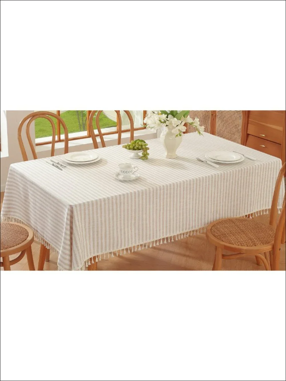 Striped Cotton Tablecloth 55x86 Rectangular Dining Picnic Farmhouse